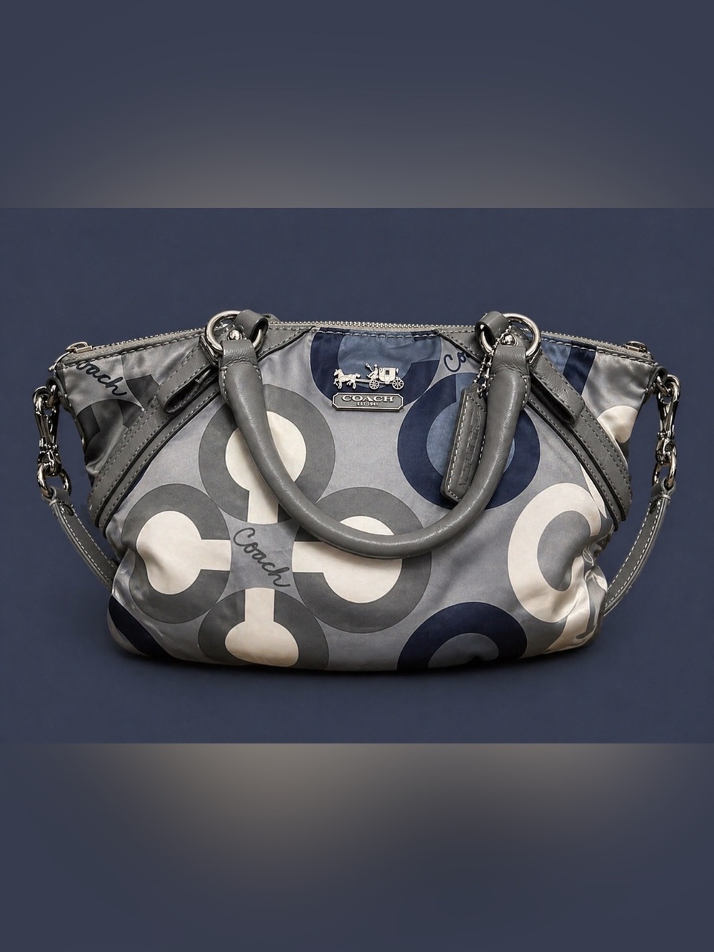 Coach 2010 Madison Sophia Satchel in Blue and Gray Clover Print WCrossbody Strap - Picture 3 of 12